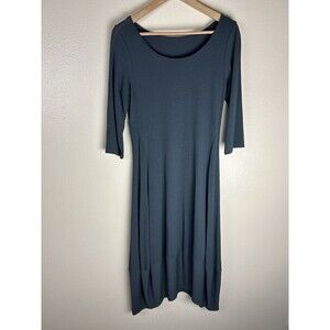 Eileen Fisher XS Bubble Hem Dress Balloon Lantern Shift Lagenlook Jersey Midi